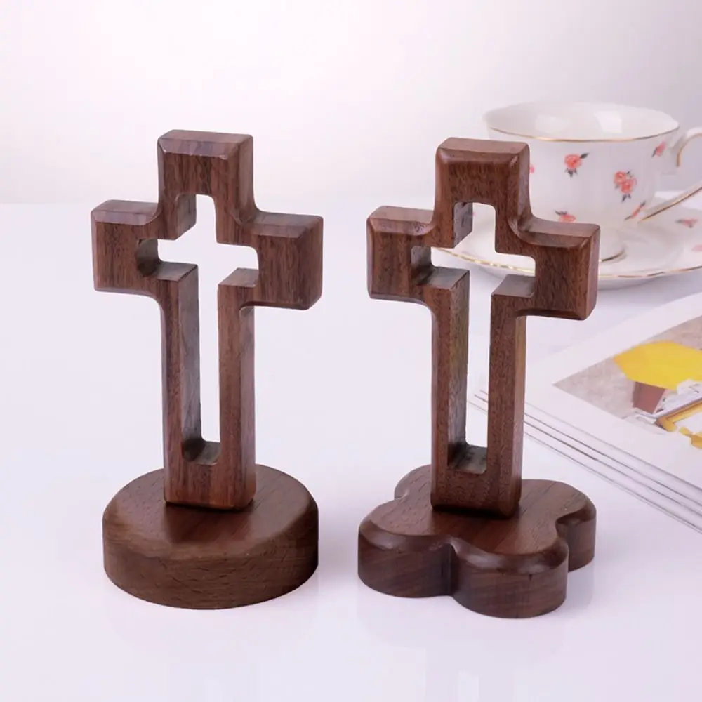 

Portable Vintage Wooden Crosses Standing with Base Religious Crosses Ornament Detachable Crucifix Sculpture Living Room