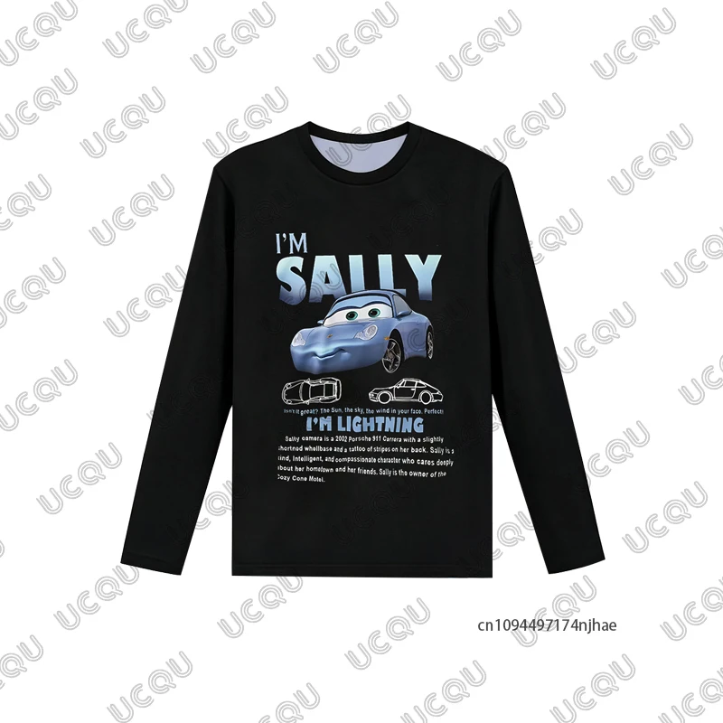 Chándal para mujer con estampado de relámpago Mcqueen y Sally, camiseta de manga larga y pantalones de pijama, conjunto informal para pareja, trajes de 2 uds.