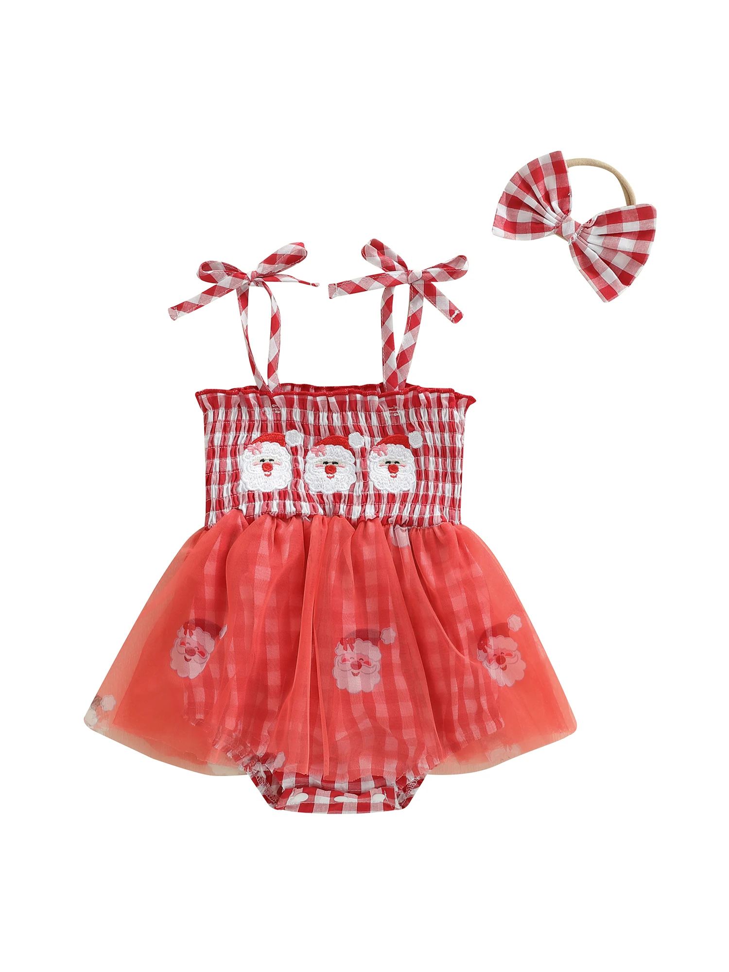 

Toddler Girls Christmas Costume Sleeveless Reindeer Embroidery Jumpsuit with Matching Headband and Booties