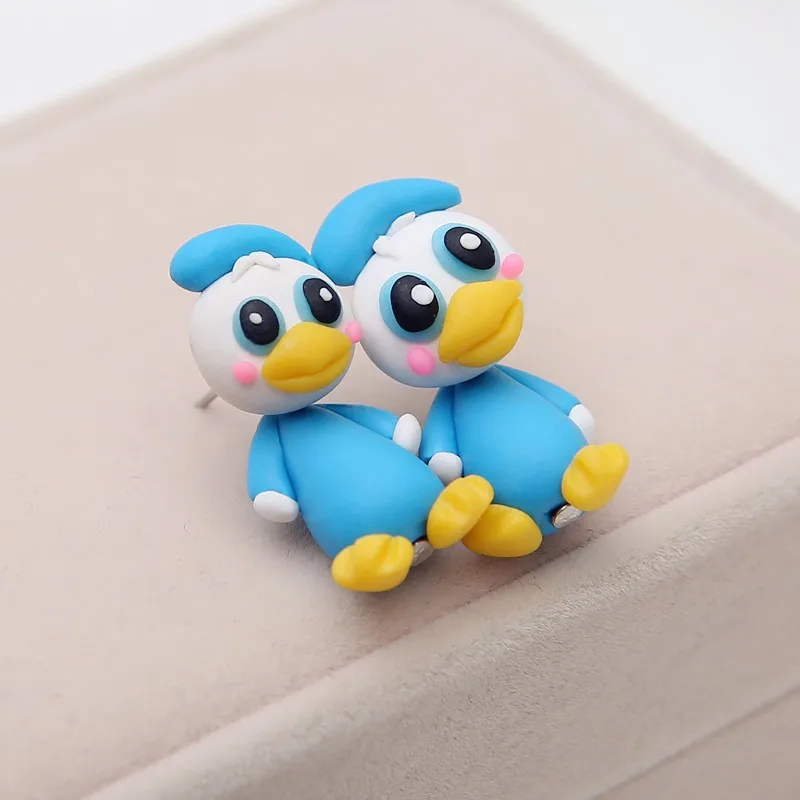 TTPAIAI 30 Brand 100% Handmade Polymer Clay Cartoon Donald Duck Stud Earrings Fashion Jewelry  3d Animal Earrings For Women Girl view 6