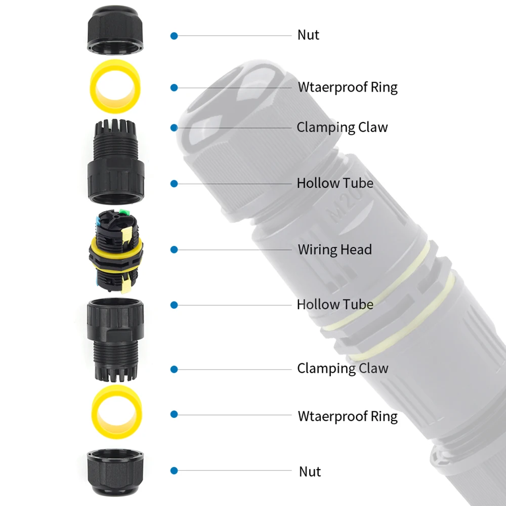 IP68 M20 Waterproof Outdoor With Lever Quick insertion Wire Connector 2/3 Pin Wiring Terminal For Electrical Light Junction Box