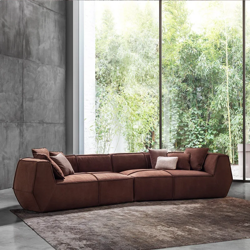 Italian light luxury leather sofa special-shaped villa living room for three people