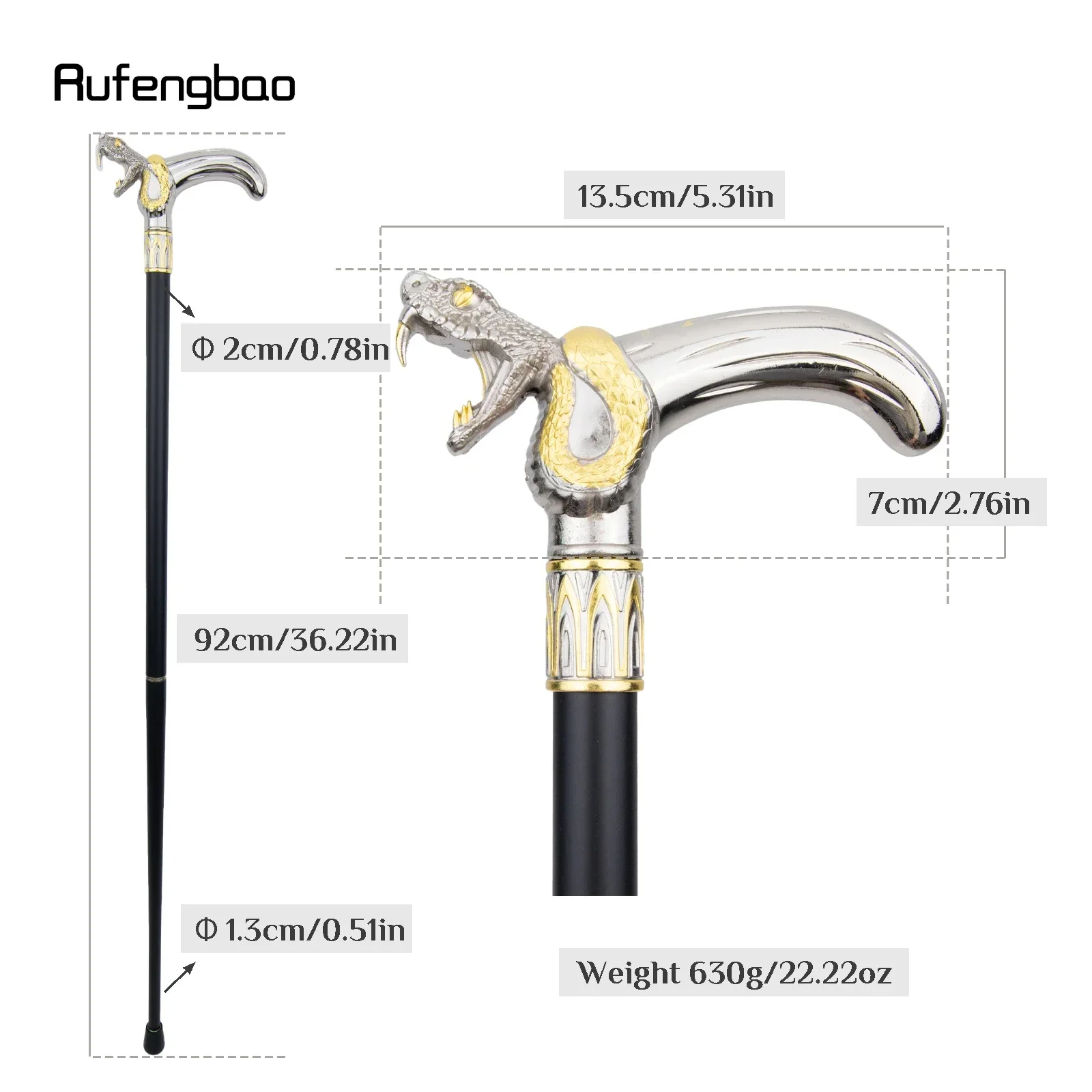 Testa di serpente bianco dorato che mordono canna da passeggio bastone da passeggio decorativo di moda gentiluomo elegante pomello per canna cosplay Crosier 92 cm
