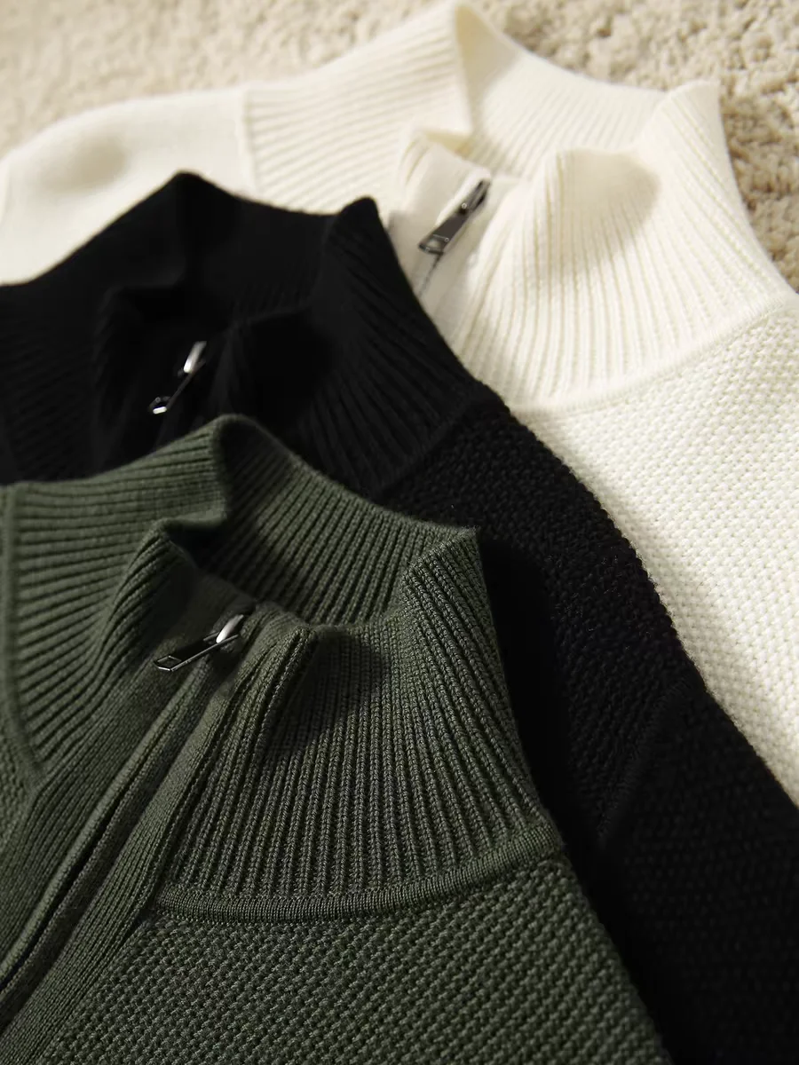 

Autumn Winter Yangzi Yarn 3D Osmanthus Needle Stand Collar Zipper Knitted Woolen Open Cardigan Women's Faion Sweater