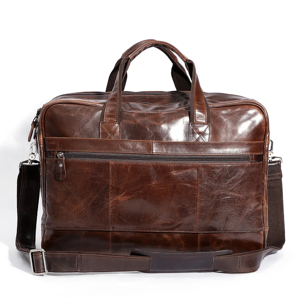 Echt Lederen Aktentas 17 "Laptop Tas Document Organizer Tote Handtas Messenger Schoudertas Bakken