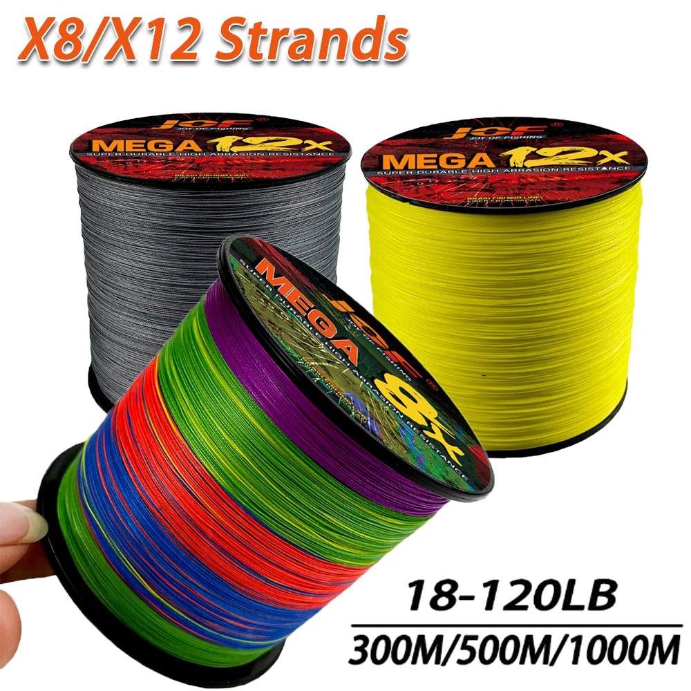 JOF 8Strands PE Braid Fishing Line 500/300/1000M Multifilament Fishing Wire Carp Fishing Line Tool18/25/30/39/50/77/92/120LB