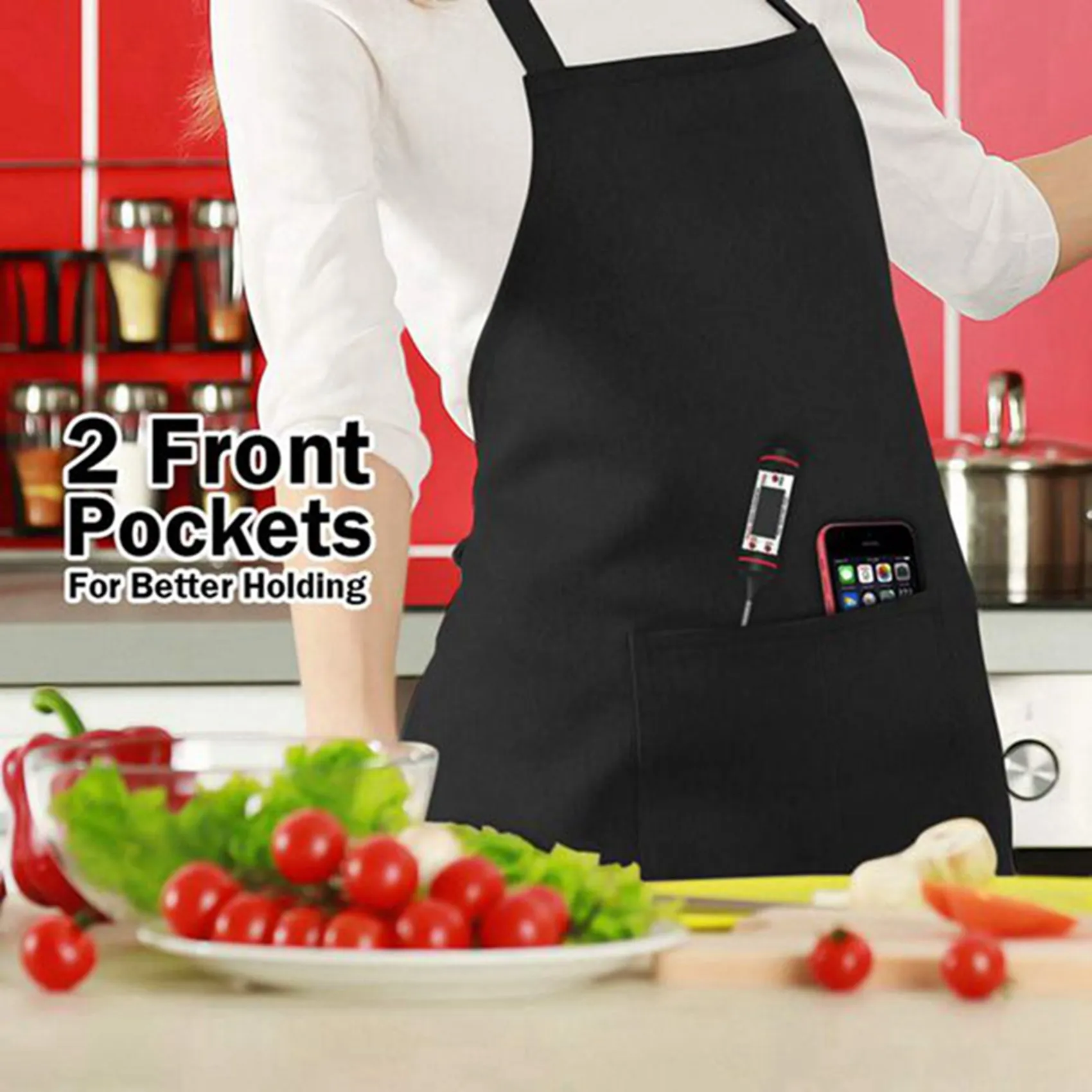 

12 Pack Black Kitchen Apron With 2 Pockets Anti-Dirty Apron Suitable For Barbecue Kitchen Cooking Baking Restaurant-ABUA
