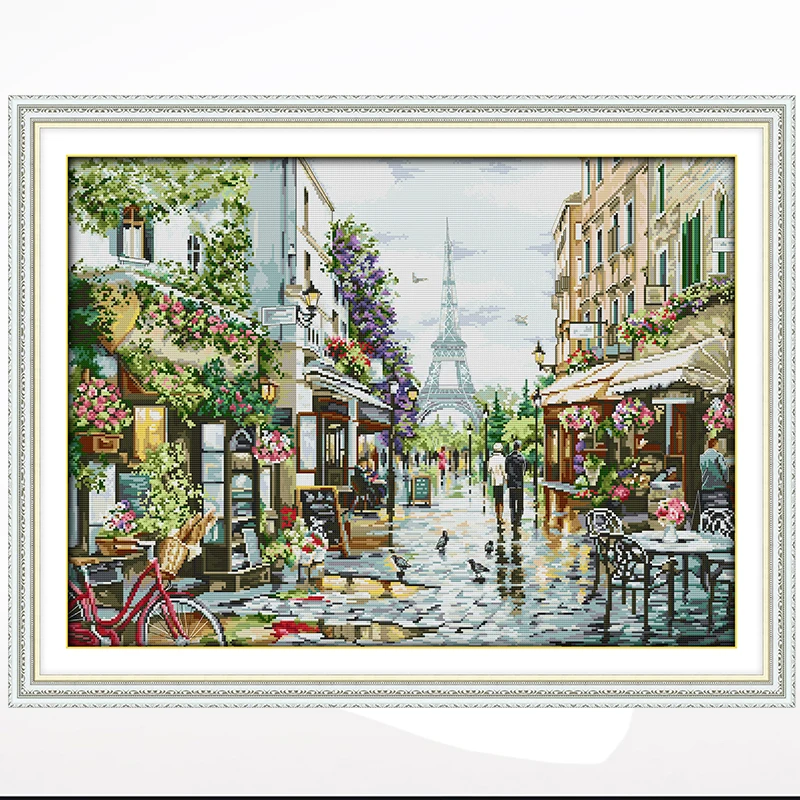 

Cross-embroidered drawing of Paris Street View living room, 11CT/14CT hand embroidered