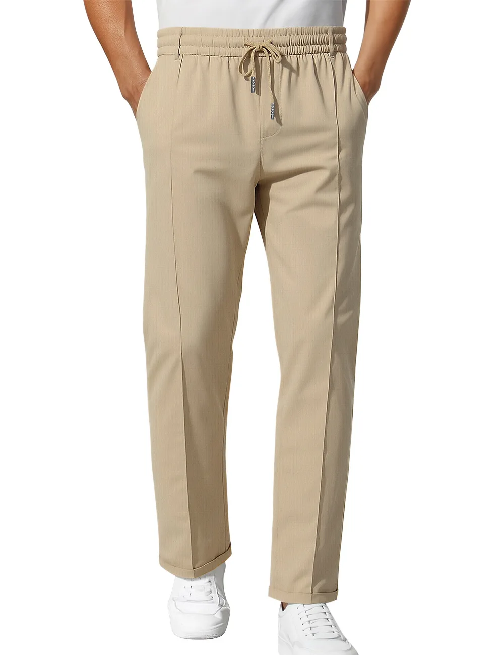 Spring Autumn Men Minimalist Solid Trousers, American Slim Fit Tapered Business Pants Plus Size Daily Work Casual Bottoms