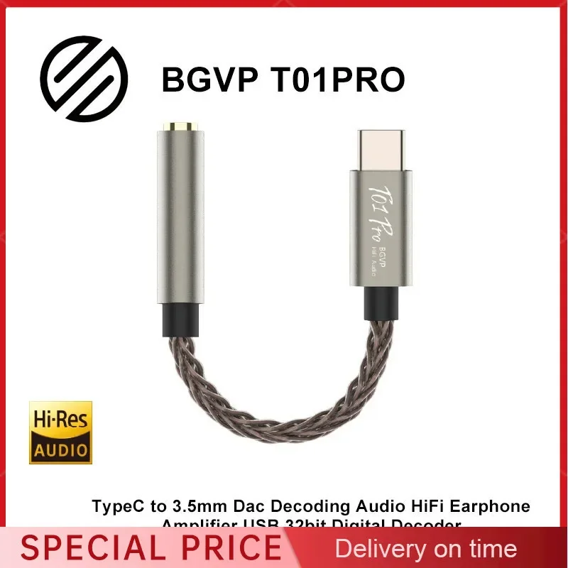Bgvp t01 pro usb dac amp decodificação de áudio de alta resolução amplificador de fone de ouvido de alta fidelidade tipo-c para cabo de 3.5mm decodificador digital de 32 bits hidiza
