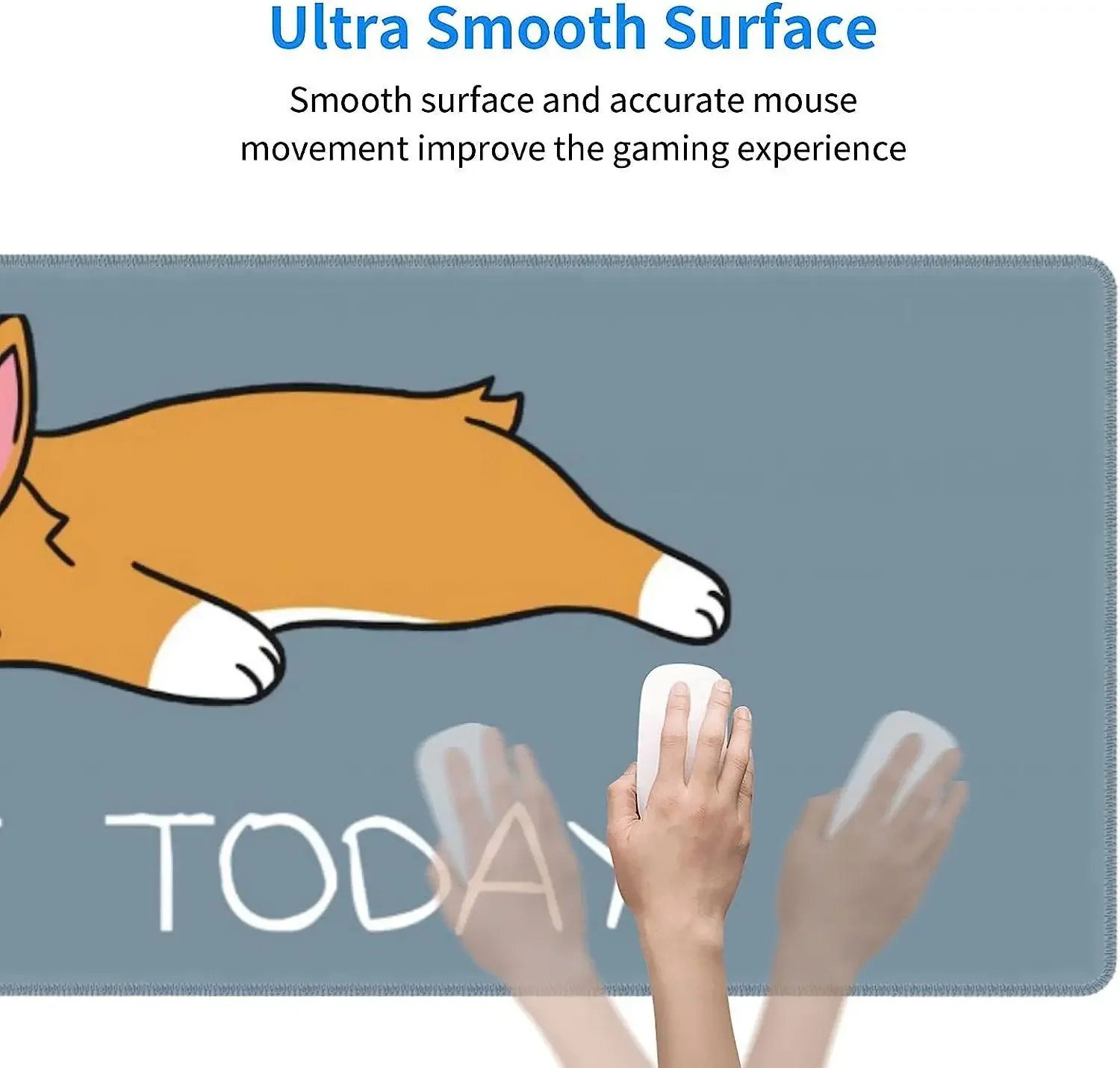 Corgi Dog Desk Pad 35.4x15.7 Inch XXL Cute Dog Quote Design Extended Mouse Pad Non-Slip Rubber Base Large Gaming Mousepad -Blue