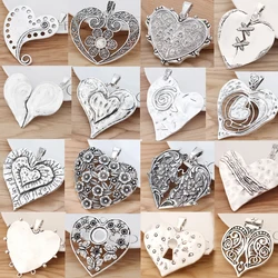 2 Pieces Tibetan Silver Color Large Hammered Heart Charms Pendants for DIY Necklace Jewellery Making Accessories