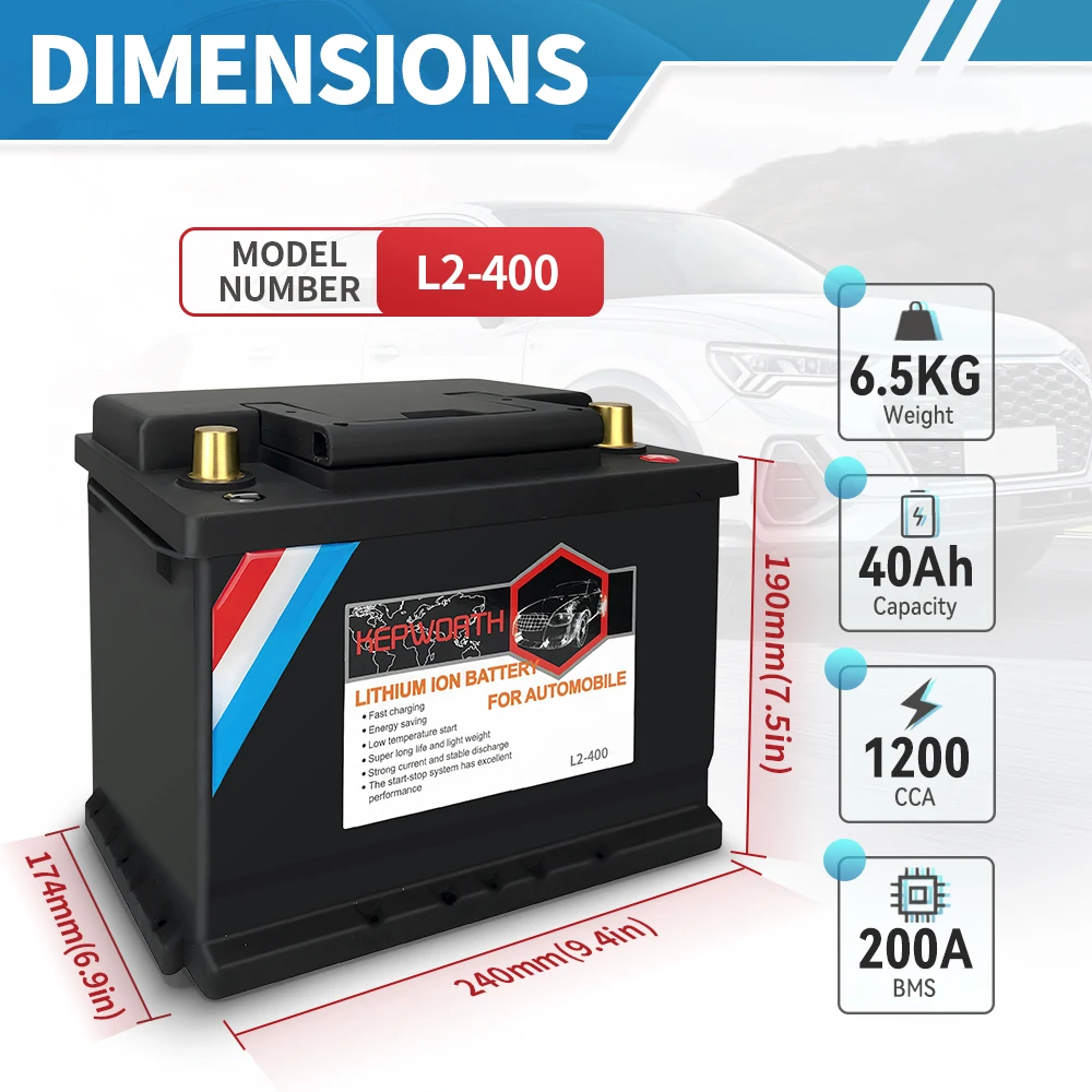 L2-400 12V LiFePO4 Akumulator samochodowy 12V 40Ah 1200CCA Głęboki cykl pracy z 200A BMS do samochodowych akumulatorów zamiennych