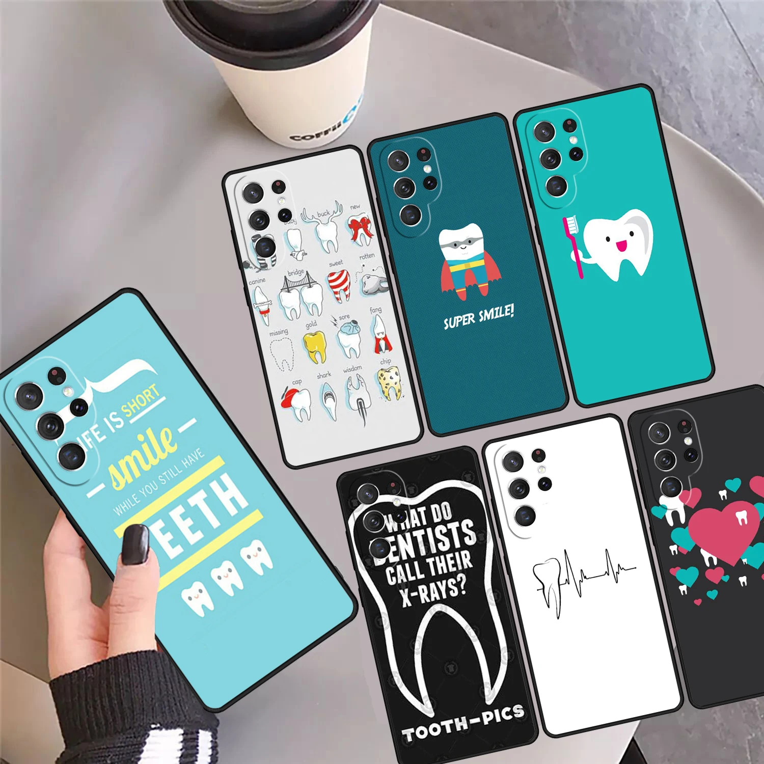 

Dentist Dental Hygienist Tooth Phone Case Cover For Samsung Galaxy S24 S25 Ultra S23 S22 Plus S21 FE S20 Note 10 20 Pro