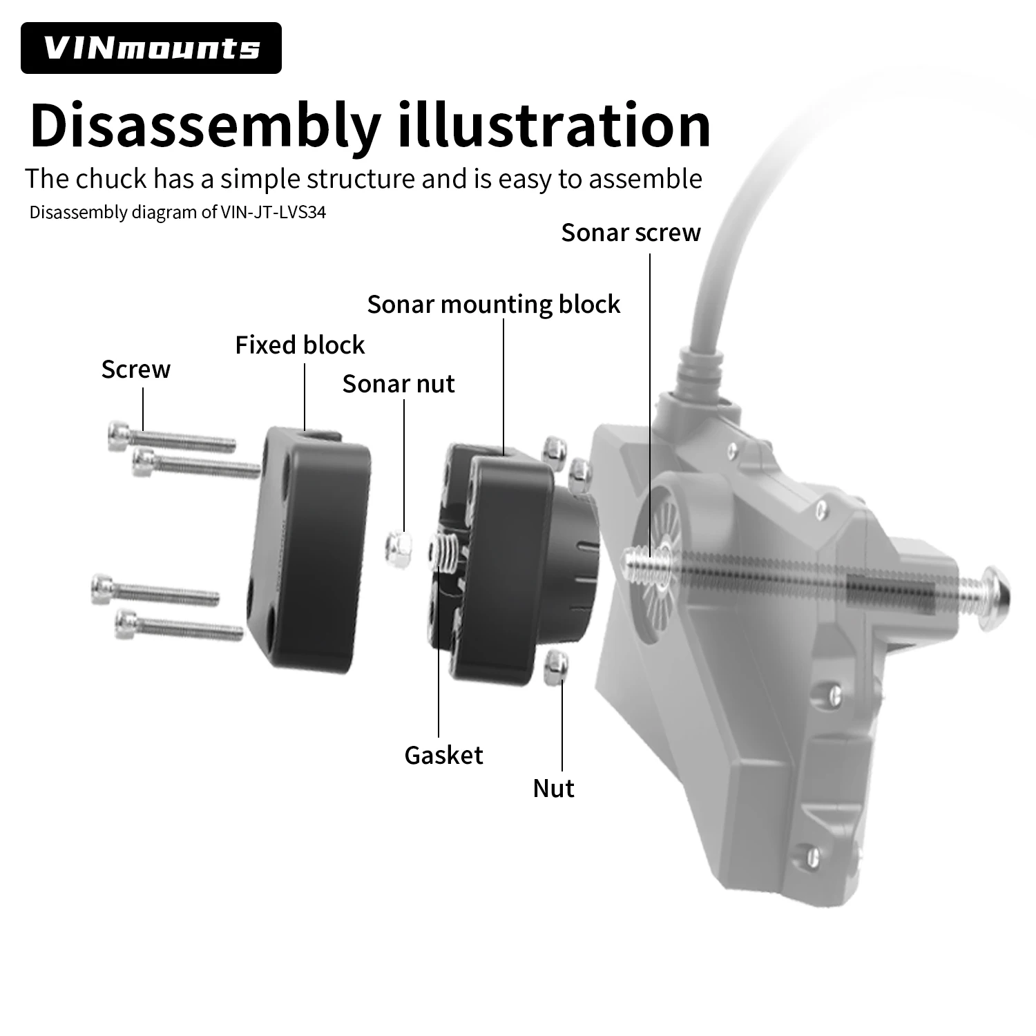 0 Degree Transducer Mount Adapter Compatible with Garmin LiveScope Plus LVS34 Clamp Bracket Nylon Pole Mount Fish Finder Accesso