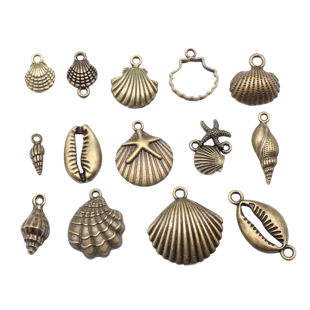 Breloques en coquillage pour la fabrication de bijoux, 20 pièces, Vintage, couleur Bronze Antique, pendentif en coquille de conque, fabrication de porte-clés faits à la main