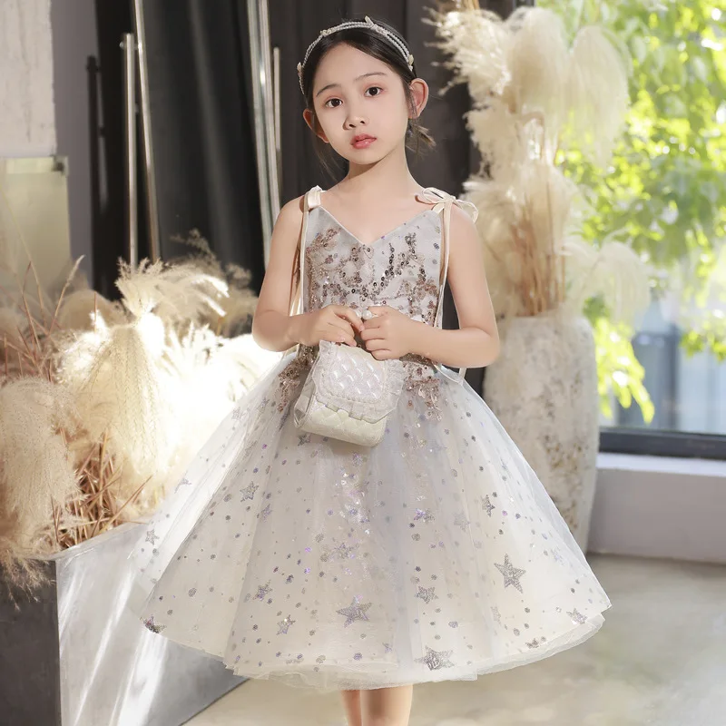 Children’s evening dress for Girls Wedding Birthday party baby Sequins Sling Dress 2-12year old Kids tutu Princess Dress