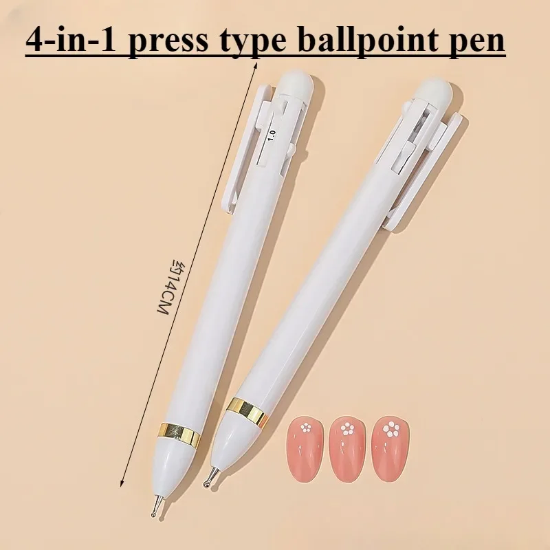 4-In-1 Nagel Punt Diamant Pen Versiering Roterende Nagel Punt Diamant Pen Nieuwe Golfpunt Borstel Roestvrij Staal Nail Tool