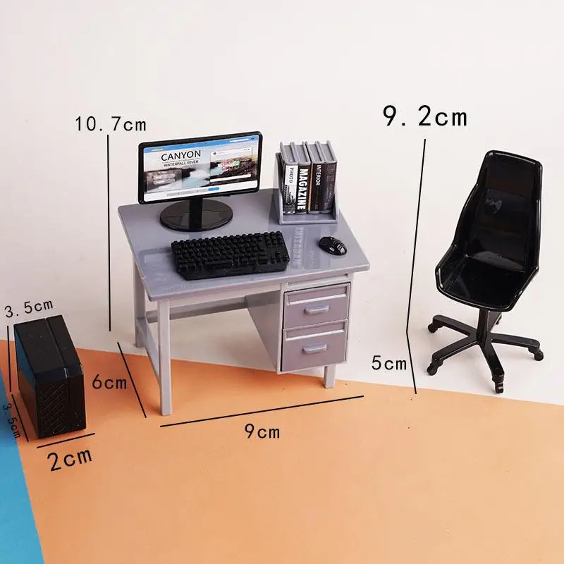 1 Set 1/12 Dollhouse Miniature Computer Keyboard Desk Chair Kit Home Study Room Furniture Decor Micro Scene Props