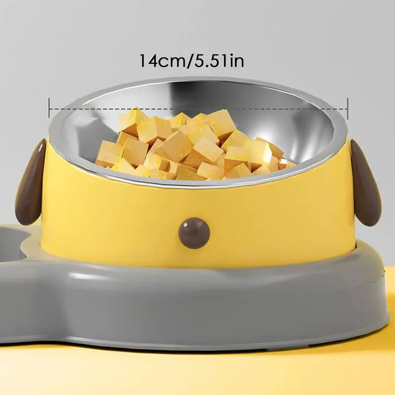 Double Dog Cat Bowls Automatic Water Dispenser 15-Degree Tilted Cat Food Bowl Stainless Steel Pet Bowl Supplies Detachable