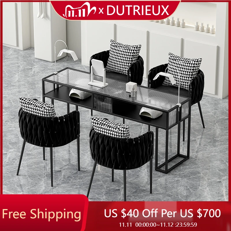 

Square Makeup Nail Desk Reception Mobile European Mini Nail Desk Minimalist Aesthetic Simple Salon Glass Nageltisch Furniture