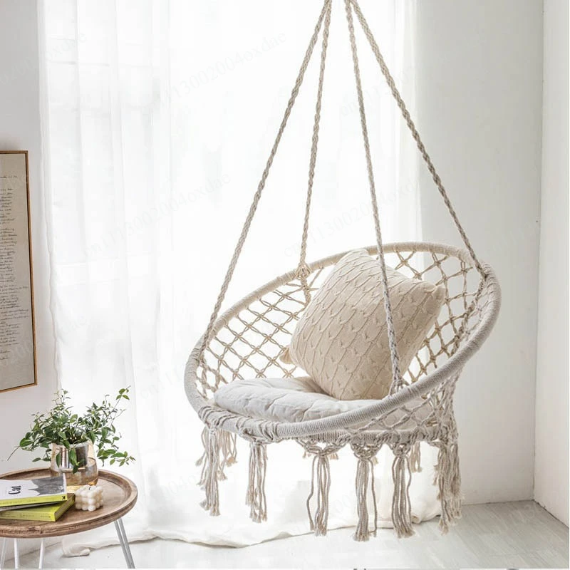 Internet celebrity hanging basket Outdoor cotton rope hanging chair Balcony Cradle chair Indoor homestay Tassel swing wholesale