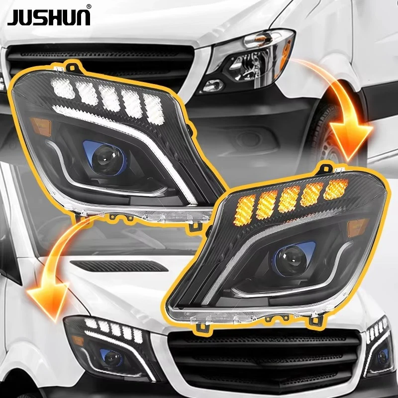 Car LED Projector Headlights Fit Mercedes Sprinter 14-18, Replacement Upgrade Headlamp With LED DRL Automotive Accessories