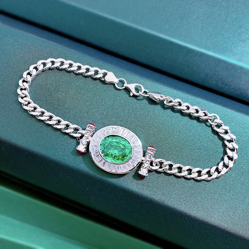 Luxury 18K Solid Platinum PT950 certifid10*12mm Paraiba Green Fashionable Versatile High-End Jewelry Adjustable Bracelet