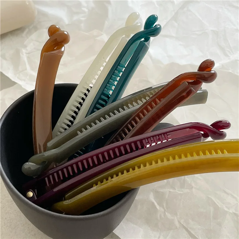 Fashion Korean Style Amber Acrylic Hair Barrette 1cm Thin Banana Hair Clip Women Simple Solid Hair Claw Ponytail Clip Headwear