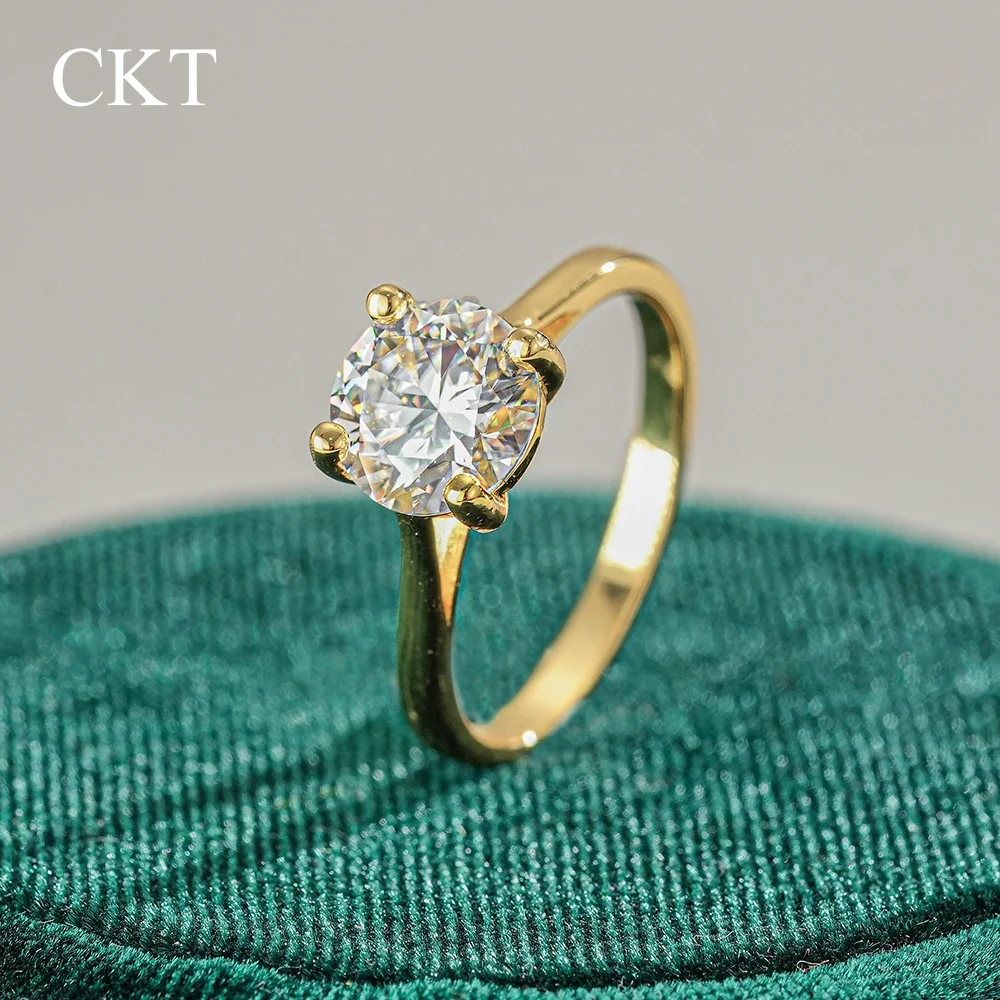 CKT Four-claw Ring Round 18K Gold 2ct/3ct D Color Diamond Moissanite Rings for Women Wedding Band Fine Jewelry Gift