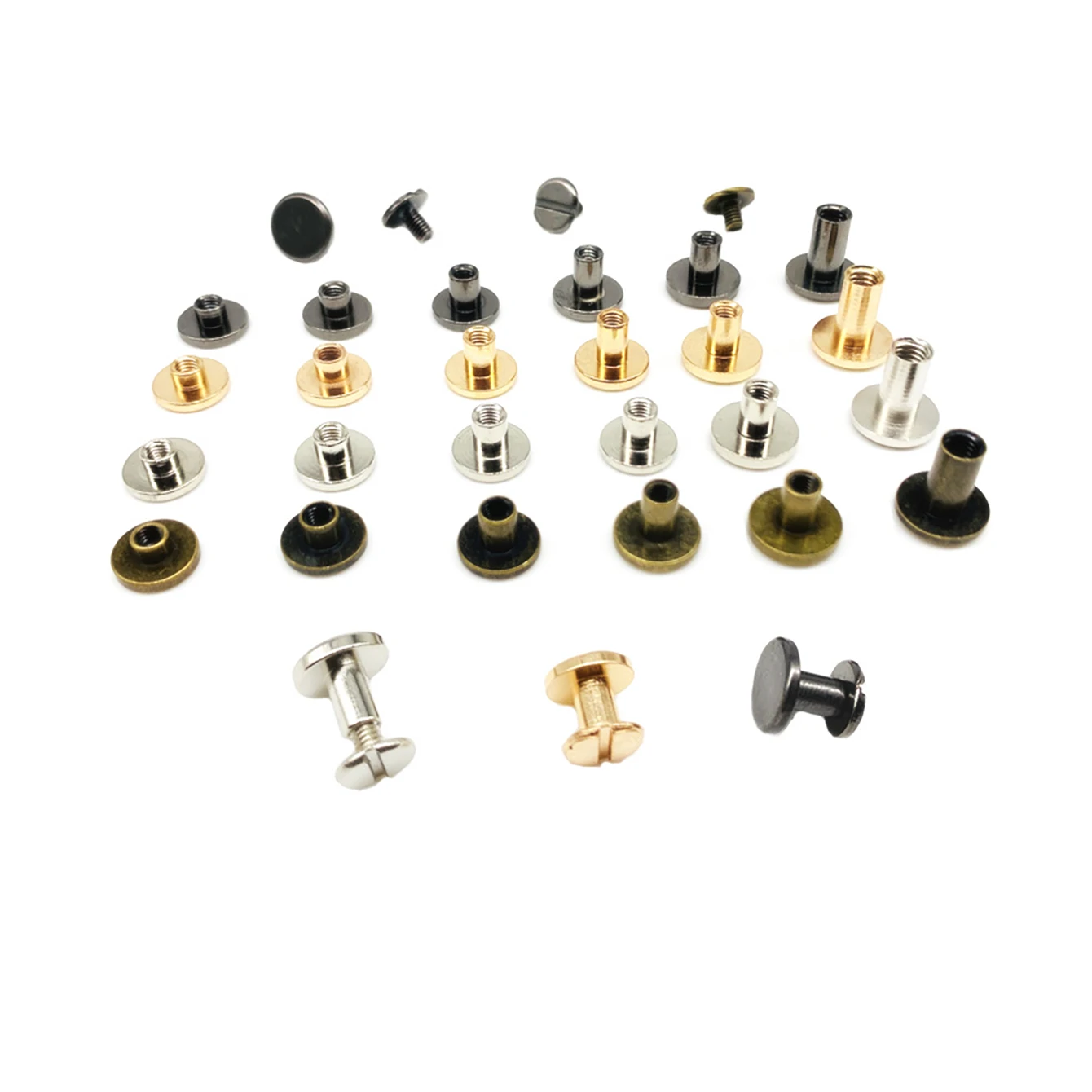 

20 Sets Copper Flat Stationery Rivets With Screws Binding Barrels and Screws DIY Belt Keychain Metal Accessories Screws Posts