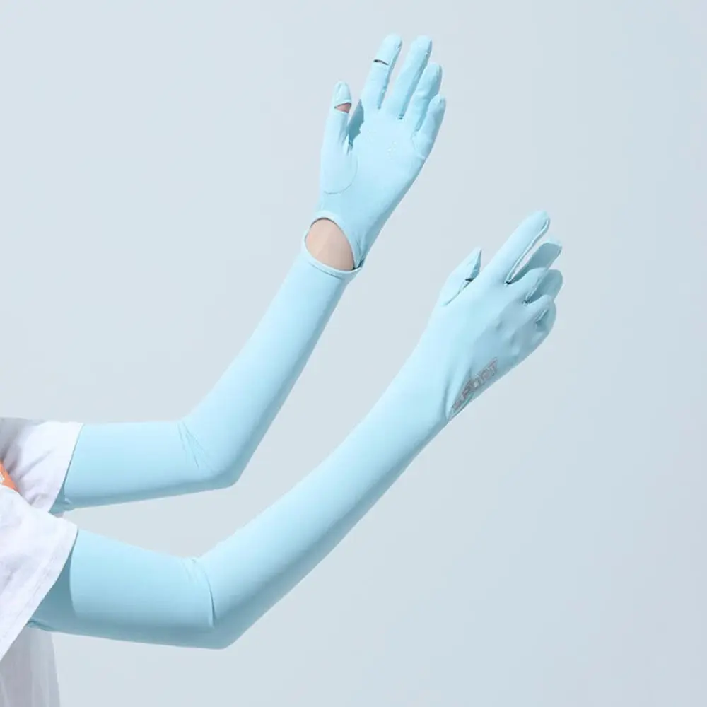 

Sun Protection Elastic Long Ice Silk Sleeves Solid Color Thin Sunscreen Arm Covers Anti-UV UV Insulation Cycling Gloves Summer