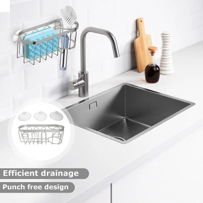 Sponge Drain Rack No Punch Removable Suction Cup Sponge Brush Holder Organizer Storage Holder Utensil Drying Rack For Bathroom