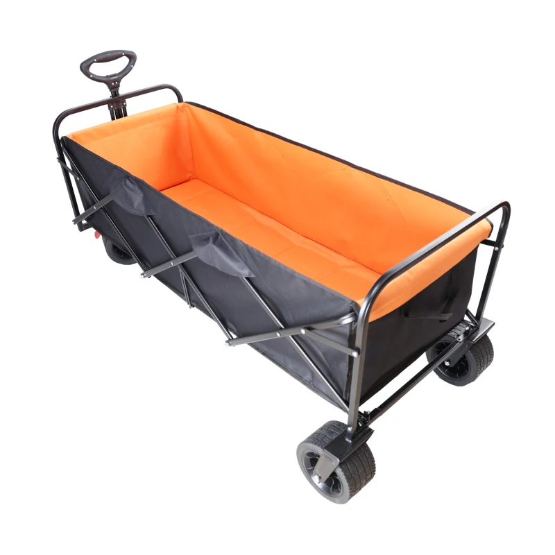 Carro grande de gran capacidad, extensor Extra largo, carro plegable, carrito de compras para jardín, carrito de playa, negro y naranja