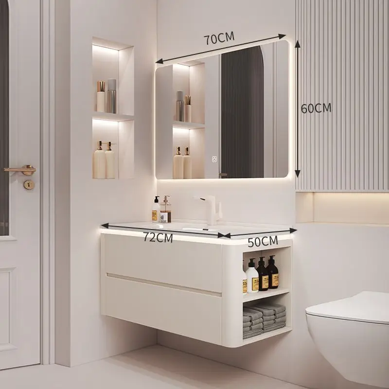 Simple cream wind washbasin ceramic integrated basin modern bathroom intelligent solid wood bathroom