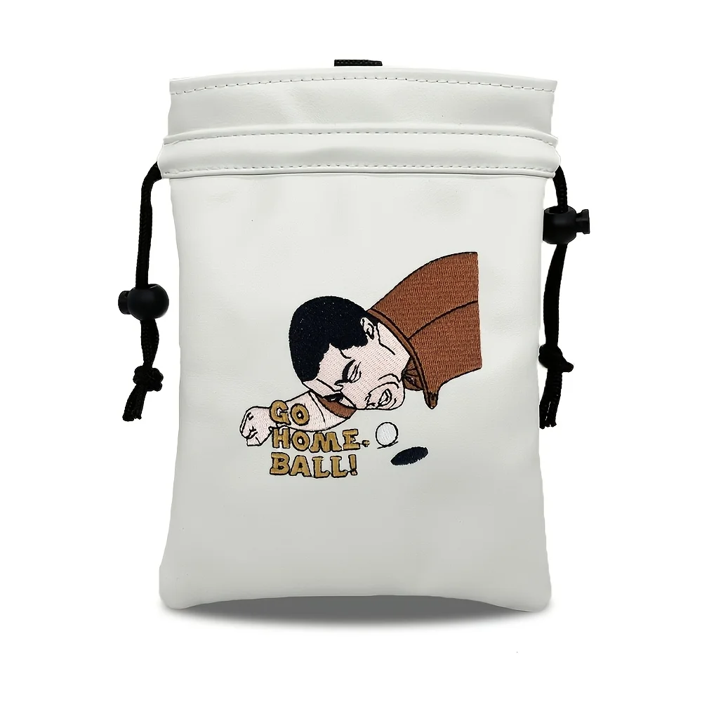 1pc Golf Drawstring Valuables Pouch with Prone Character Pattern, Premium PU Material Portable Storage Bag for Golf Balls
