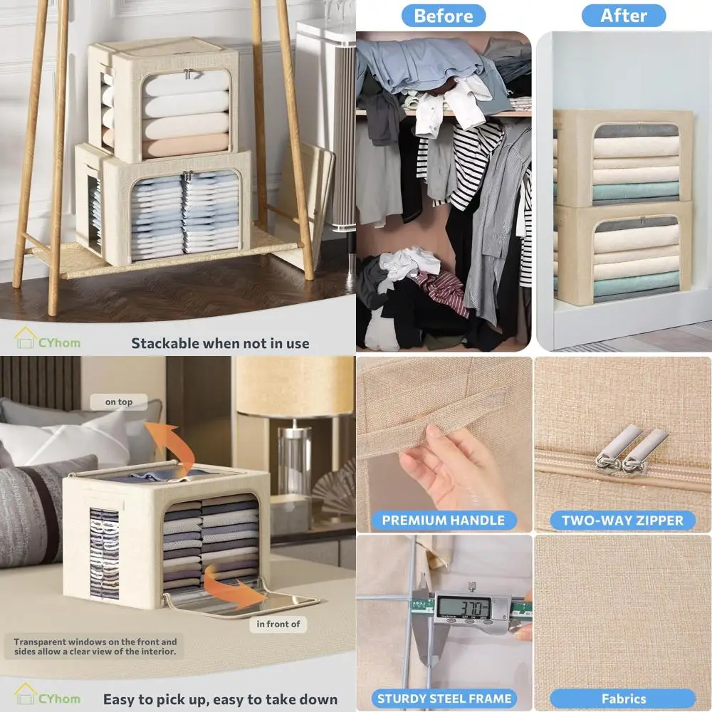 

Большие складные тканевые контейнеры для хранения с прозрачными стенками и ручками для белья, постельных принадлежностей, книг