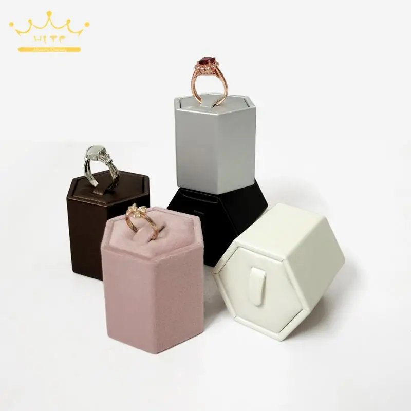 Hexagonal Cylindrical Ring Display Stand Samll Ring Hodler Ring Jewelry Organizer Leather Jewelry Dispaly Rack