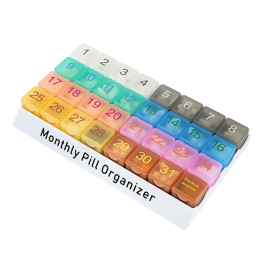 

Monthly Pill Organizer,Large Travel Pill Case for Vitamin, Medicine,Fish Oil Extra Large 32 Compartments Removable Pill Holder