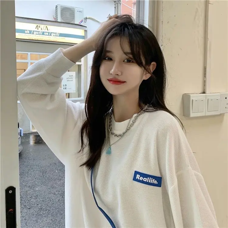 Damessweatshirts Grote maten Tops Japans Retro Gemakkelijkste match Fluweel Buiten Amerikaans Lange mouwen Baggy Student Vrije tijd Roze