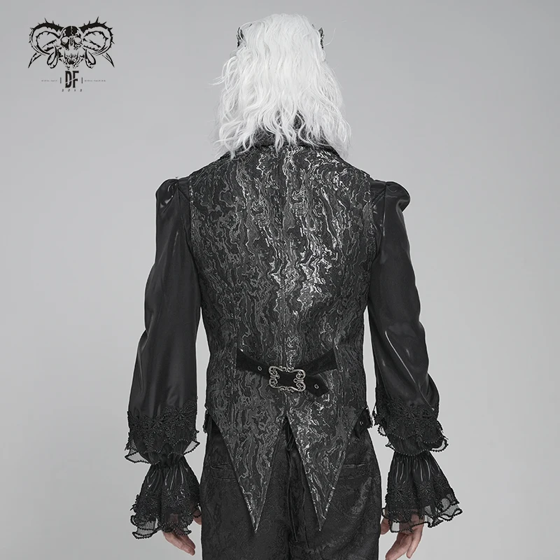 Men Gothic Waistcoat Vintage Dark Pattern Sleeveless Vest Double Pointed Tailcoat Punk Metal Buckle Formal Party Costume WT098