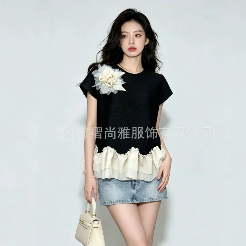 Miyake Pleated Original 2026 Summer New French Style Gentle Pleated Casual Elegant High-end Fashion Floral Top for Women Pleat