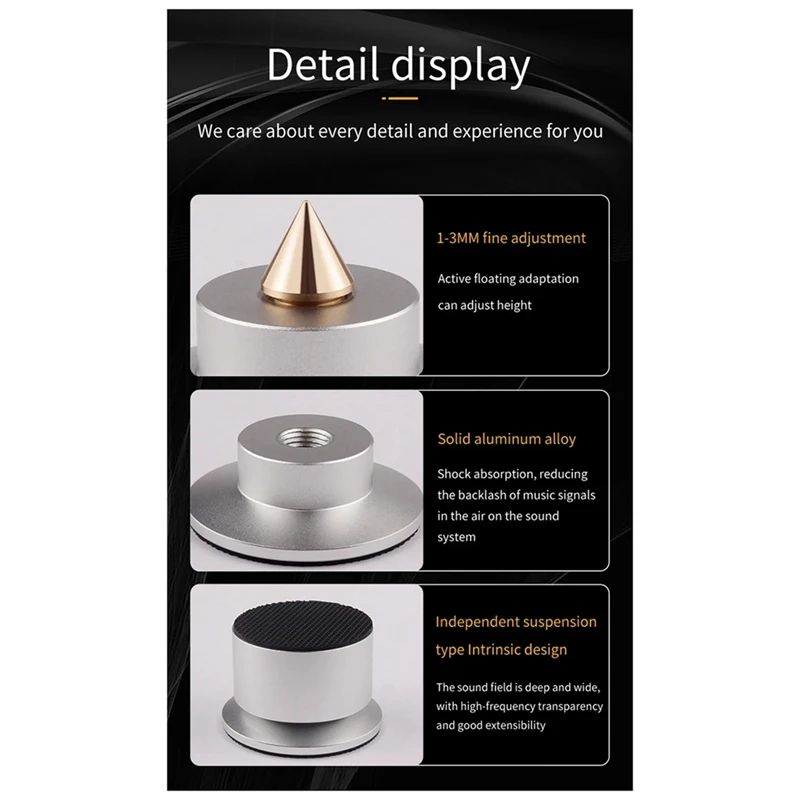 アルミニウム合金オーディオアンプショックアブソーバーフットスタッド、スピーカー用実用フットパッド、CDフットホルダー、新品、4個