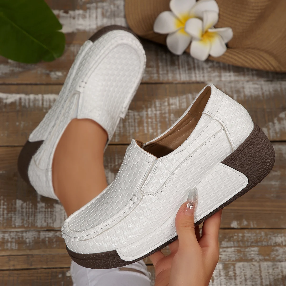 

Women's Wedge Platform Shoes Comfortable Vulcanized Shoes Classic Slip-on Women Loafers Soft Leather Casual Shoes Zapatos Mujer