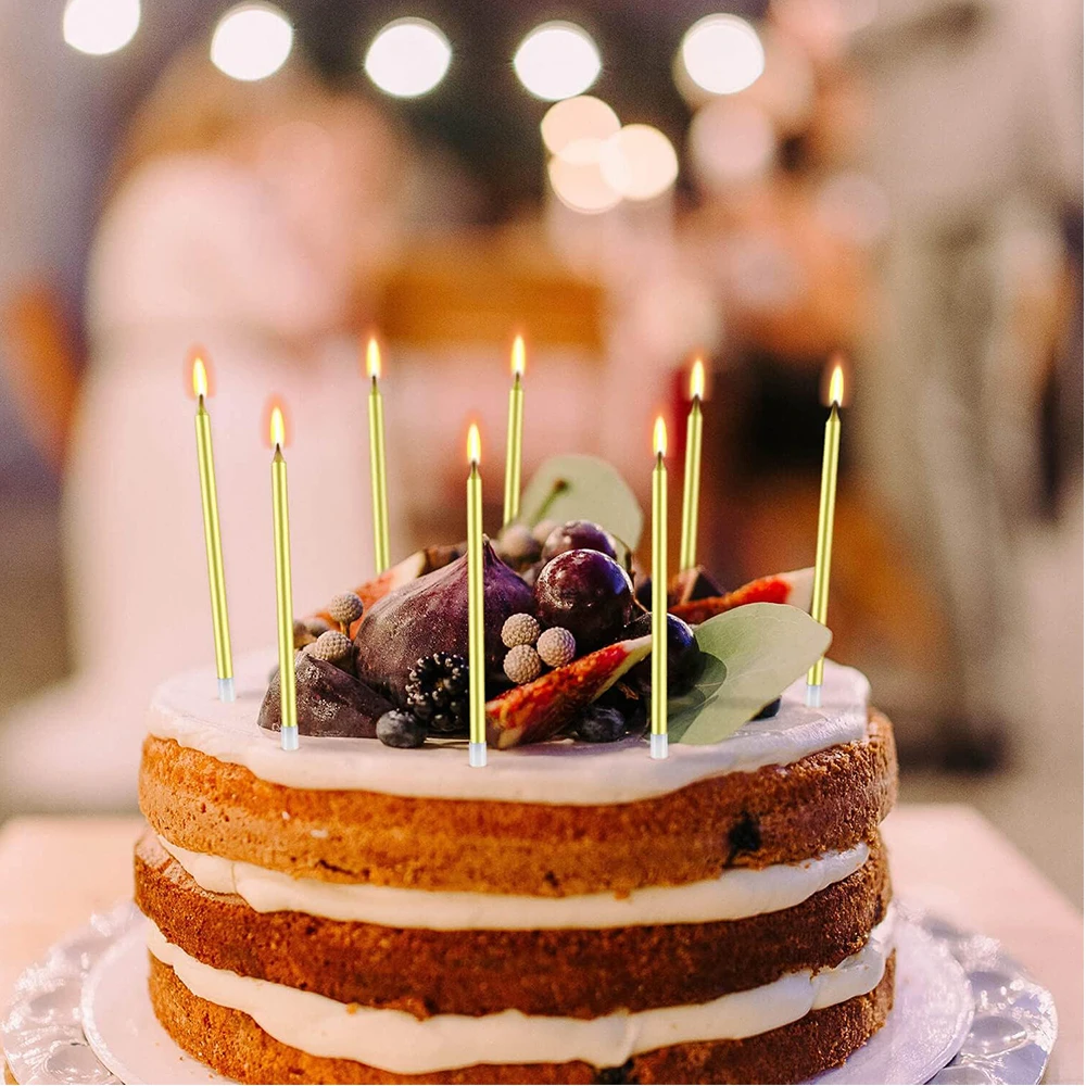 12er-Pack Lange Dünne Geburtstagskerzen Langsam Brennende Goldene Tortenkerzen für Geburtstag Hochzeit Glücksparty Dekoration – Detail 6