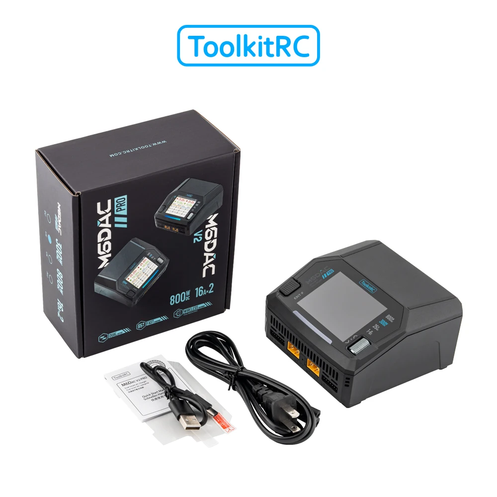 ToolkitRC M6DAC PRO Intelligent Charger Dual Channel AC 200W DC 800W 16A Lithium Battery 1S 2S 3S 4S 5S 6S LiHV Lipo PD65W