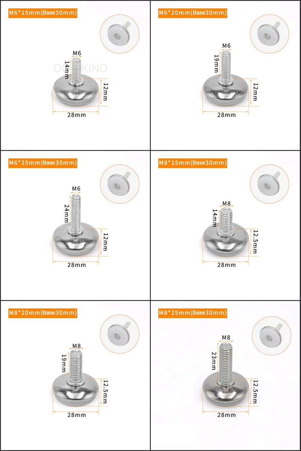 Livellatrice, 2/pezzi, diametro 30mm, vite m6 m8, regolabile in altezza, tavolo, sedia, mobili, piedino di livellamento