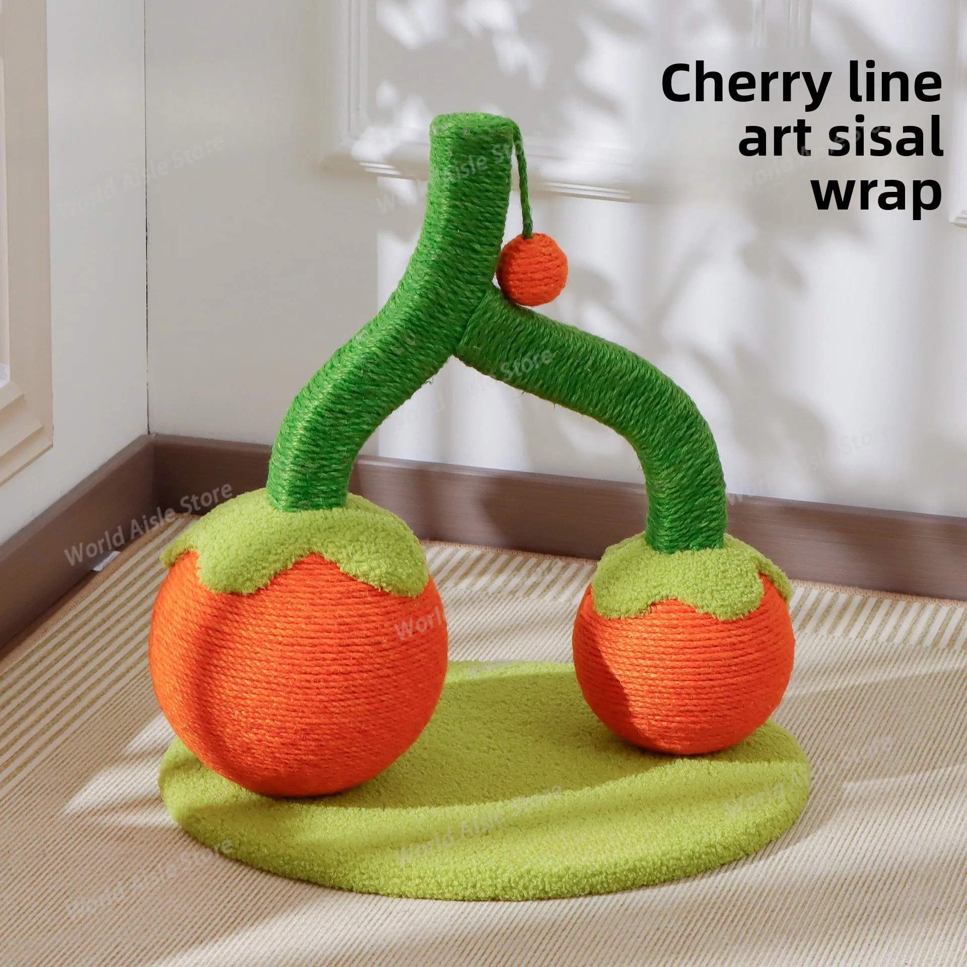 Cat Scratcher with Sisal Posts Cherry Shape Standing Scratch Board Cat Toy Non Shedding Scratch Ball Indoor cat Furniture Stable