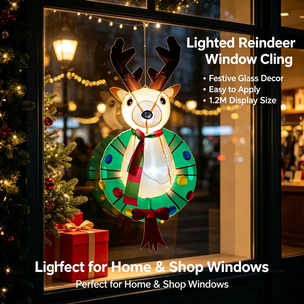 1.2M Christmas Inflatable Scarf Reindeer Wreath Model Built-in LED Lights Indoor Outdoor Gardens Yard Party Window Door Ornament
