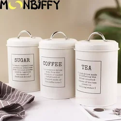 Coffee Sugar Container Sets Decor Lid Farmhouse Set of 3 Metal Tea Coffee Sugar Storage Jars Canister Bin Pot Kitchen Container